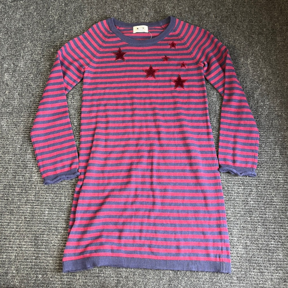 RUUM Girls XL 14 Pink Purple Striped Sweater Dress Velvet Stars L310R05001 NEW